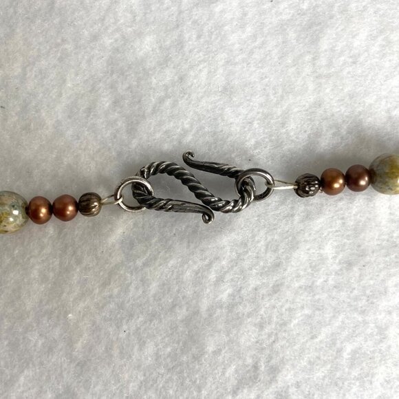 Sterling Silver 925 Floral Flower Bronze Green Glass Beaded Necklace 19.5" - Picture 9 of 16